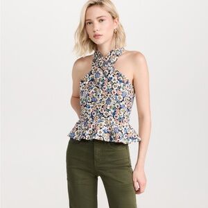 Floral Halter Neck Peplum Top